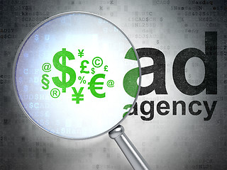 Image showing Advertising concept: Finance Symbol and Ad Agency with optical glass