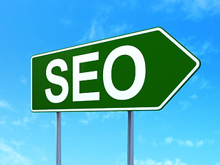 Image showing Web design concept: SEO on road sign background