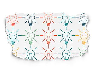 Image showing Business concept: Light Bulb icons on Torn Paper background