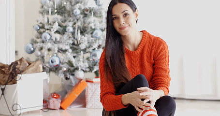 Image showing Young woman relaxing over the Christmas season