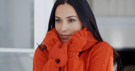 Image showing Serious young woman in winter fashion