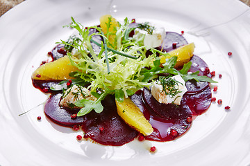 Image showing salad of red beets and feta cheese with olive oil