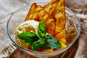 Image showing Homemade ice cream with mint 