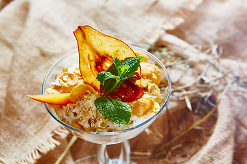 Image showing Homemade ice cream with mint