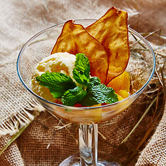 Image showing Homemade ice cream with mint 