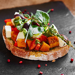 Image showing Bruschetta with roasted pumpkin