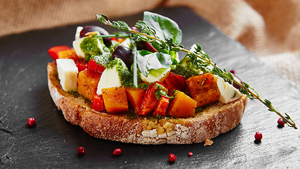 Image showing Bruschetta with roasted pumpkin