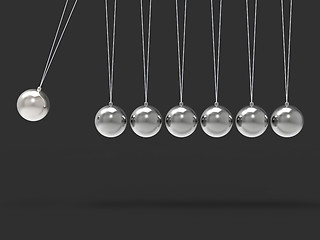 Image showing Seven Silver Newtons Cradle Shows Blank Spheres Copyspace For 7 