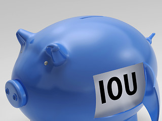 Image showing IOU In Piggy Shows Borrowing From Savings