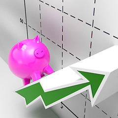 Image showing Climbing Piggy Shows Growth, Investment And Earnings