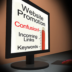 Image showing Website Promotion On Monitor Showing Online Marketing