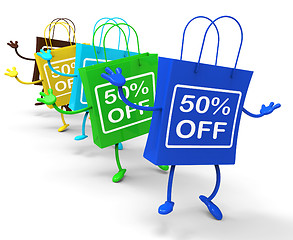 Image showing Fifty Percent Off On Colored Shopping Bags Show Bargains