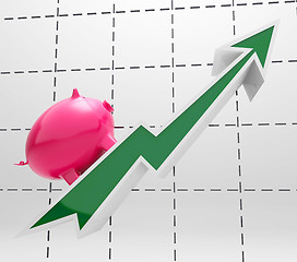 Image showing Climbing Piggy Shows Savings And Business Growth