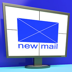 Image showing New Mail Envelope On Monitor Shows Mail Alert