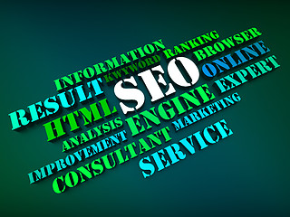 Image showing Seo Words Show Search Engine Optimization Or Optimizing Online