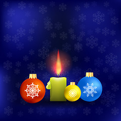 Image showing Candle and Colorful Glass Balls