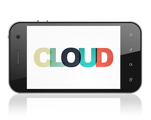 Image showing Cloud computing concept: Smartphone with Cloud on  display