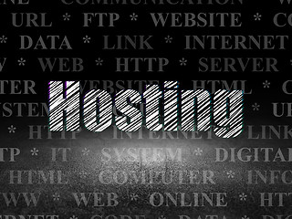 Image showing Web development concept: Hosting in grunge dark room