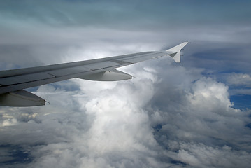 Image showing Airplane wing with cumulonimbus