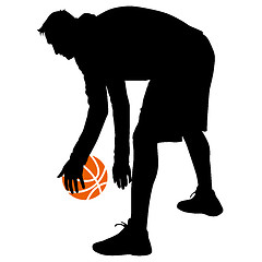 Image showing Black silhouettes of men playing basketball on a white 
