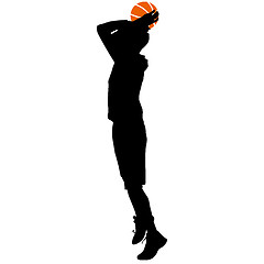 Image showing Black silhouettes of men playing basketball on a white 