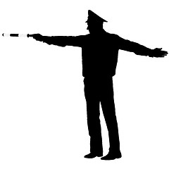 Image showing Black silhouettes  Police officer  with a rod on white backgroun