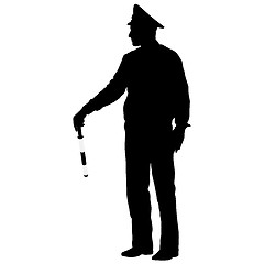 Image showing Black silhouettes  Police officer  with a rod on white backgroun