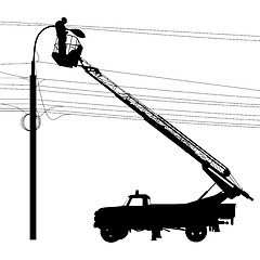 Image showing Electrician, making repairs at a power pole. illustration