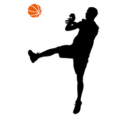 Image showing Black silhouettes of men playing basketball on a white 