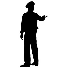 Image showing Black silhouettes  Police officer  with a rod on white backgroun