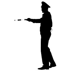 Image showing Black silhouettes  Police officer  with a rod on white backgroun