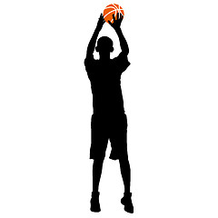 Image showing Black silhouettes of men playing basketball on a white 