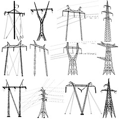Image showing Set electricity transmission power lines. illustration