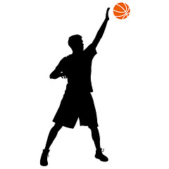 Image showing Black silhouettes of men playing basketball on a white 