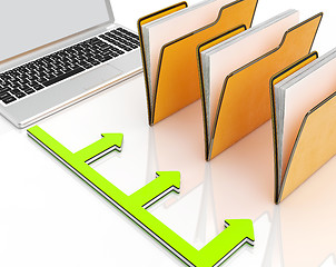 Image showing Laptop And Folders Shows Administration And Organized