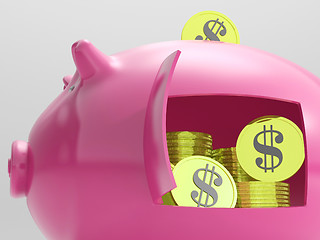 Image showing Dollars In Piggy Shows Currency And Investment