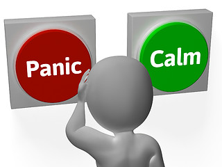 Image showing Panic Calm Buttons Show Worrying Or Tranquility