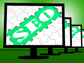 Image showing Seo On Monitors Shows Websites Search Engine Optimization Online