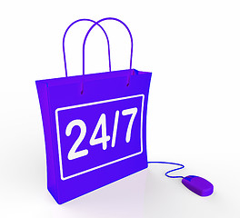 Image showing Twenty-four Seven Bag Represents Online Shopping Availability