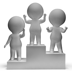 Image showing Podium With 3d Characters Shows First Place And Winning