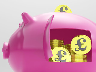 Image showing Pounds In Piggy Shows Currency And Investment