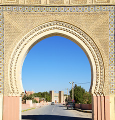 Image showing morocco arch in africa old construction street  the blue sky