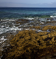 Image showing rock stone sky cloud beach  water  lanzarote spain 