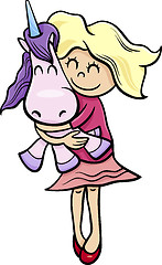 Image showing girl with toy unicorn cartoon