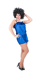 Image showing Young pretty woman with disco style wig