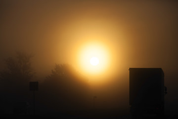 Image showing foggy morning .  truck