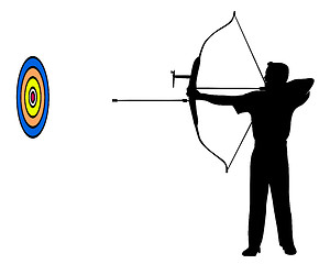 Image showing a man with a bow and a target