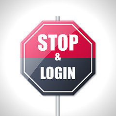 Image showing Stop and login bicolor traffic sign