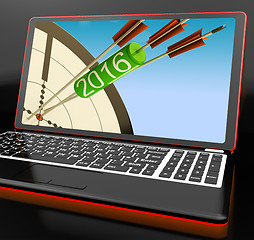 Image showing 2016 Arrows On Laptop Shows Future Expectations And Resolutions