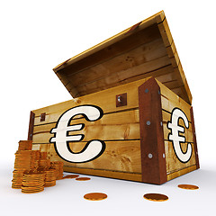 Image showing Euro Chest Of Coins Shows European Prosperity And Economy